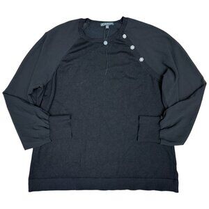 ADRIANNA PAPELL Raglan‎ Sheer Sleeve Crewneck Sweater Black | Size XL